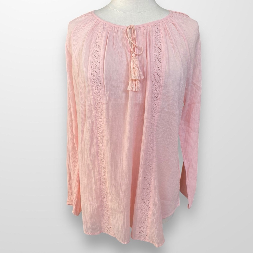 Chaps Woman's Size Large Top Shirt Pink Gauzy Lightweight‎ Long Sleeve Tunic NEW